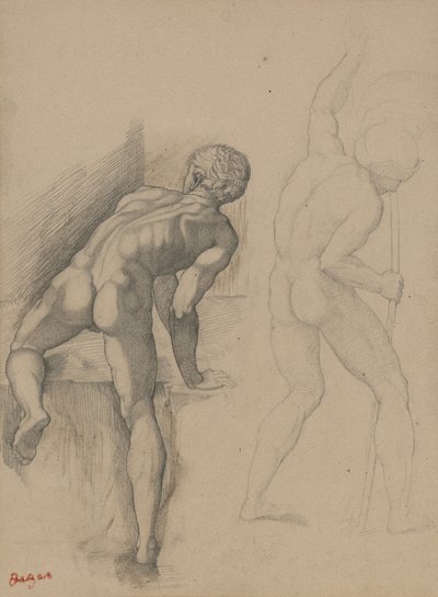 Dva nahí muži, 1856-57 (grafitová tužka na tmavě krémovém papíře) od Edgar Degas
