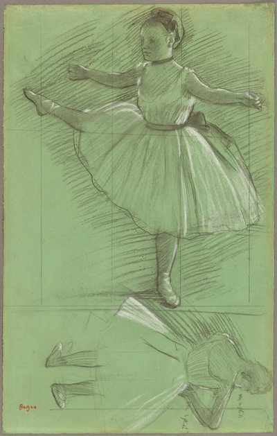 Two Studies of Dancers, c.1873 (černobílá křída na zeleném papíře) od Edgar Degas
