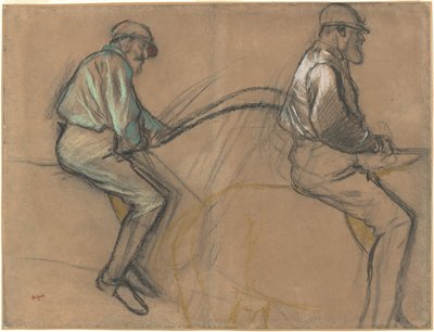 Two Studies of a Jockey, c.1884 (křída, uhel a pastel na hnědém papíře) od Edgar Degas