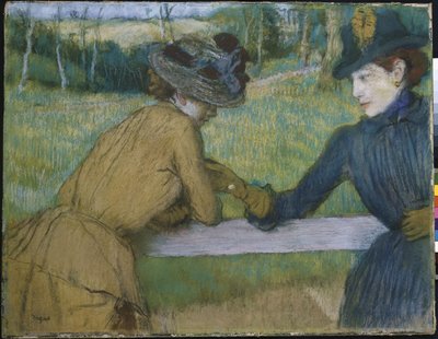 Dvě ženy opřené o zábradlí plotu od Edgar Degas