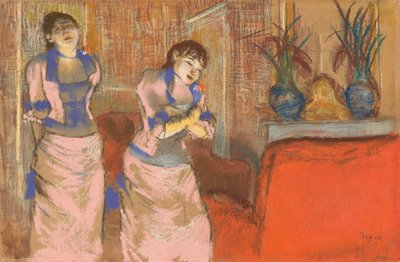 Dvě ženy, cca 1878-80 (pastel přes akvarel na světle hnědém papíře) od Edgar Degas