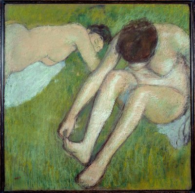 Dva koupající se na pastelové trávě na hnědém papíře od Edgara Degase (1834-1917) 1890 Sun. 0,7x0,7 m Paříž, Musee d