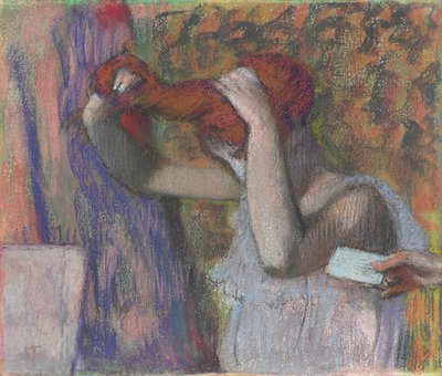 Žena Styling Její Vlasy, Dopis; Žena česající si vlasy, dopis, c.1888-1892 od Edgar Degas
