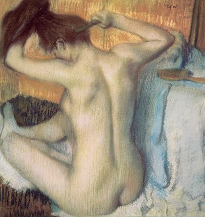 Žena si česá vlasy, kolem roku 1885 (pastel) od Edgar Degas