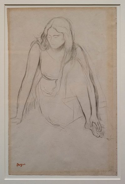 Žena sedí na okraji vody. Kolem 1867-1868. Černá tužka na velínový papír. od Edgar Degas