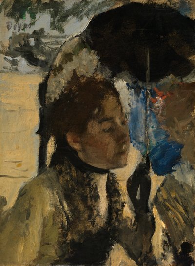 Nainen aurinkovarjolla, n. 1880 (öljy kankaalle) od Edgar Degas