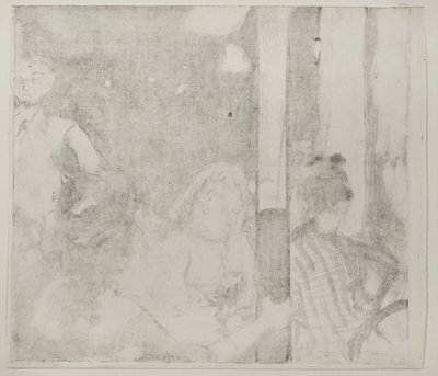 Ženy před kavárnou, večer, cca 1877 (monotyp příbuzný na slonovinovém tkaném papíře) od Edgar Degas