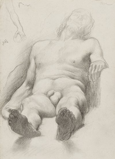 Étude - Homme Nu Couché, 1856-58 (grafit na krémově zbarveném papíře) od Edgar Degas