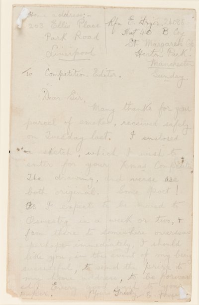 Dopis redaktorovi novinové soutěže, 1914-18 od Edgar Fryer