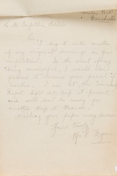 Dopis redaktorovi novinové soutěže, 1917 od Edgar Fryer