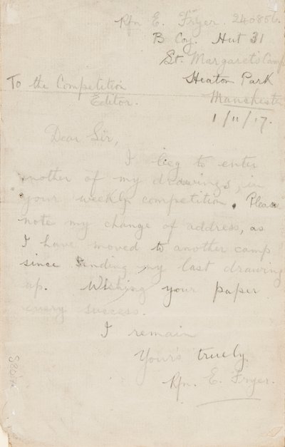 Dopis redaktorovi soutěže novin, 1. listopadu 1917 od Edgar Fryer