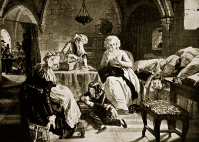 Ludvík XVI. a jeho rodina v chrámu, ilustrace z Hutchinsonovy Historie národů, cca 1915. od Edgar Melville Ward