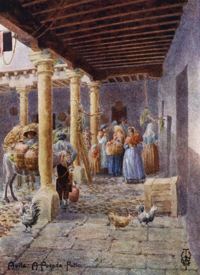 Severní Španělsko: Avila, A Posada Patio (barevné lito) od Edgar T. A. Wigram