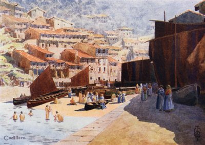 Severní Španělsko: Cudillero, The Harbour (barva litho) od Edgar T. A. Wigram