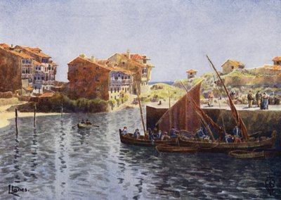 Severní Španělsko: Llanes, The Harbour (barevné lito) od Edgar T. A. Wigram