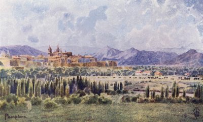 Severní Španělsko: Pamplona, Od cesty k hranici (barva lito) od Edgar T. A. Wigram