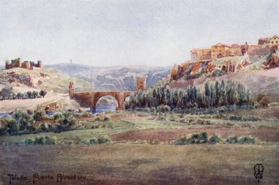 Severní Španělsko: Toledo, most Alcantara, z Illescas Road (barevné lito) od Edgar T. A. Wigram