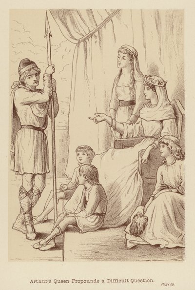 Artušova královna pokládá obtížnou otázku (litografie) od Edith Scannell