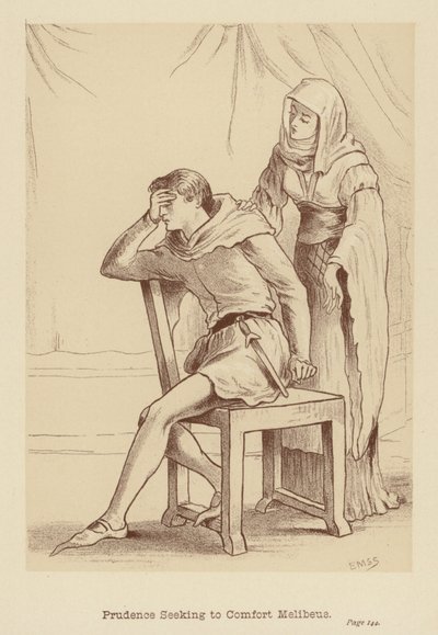 Obezřetnost se snaží utěšit Melibea (litografie) od Edith Scannell