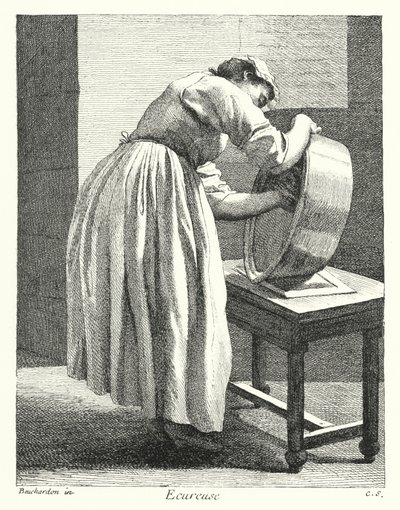 Scullery Maid (rytina) od Edmé (after) Bouchardon