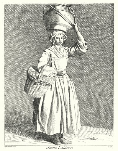 Young Milkmaid (rytina) od Edmé (after) Bouchardon