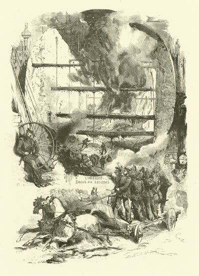 Požár v londýnských docích (rytina) od Edmond (after) Morin