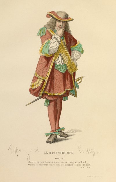 Kostým pro roli Alcesta, asi 1868 (rytina) od Edmond Aime Florentin Geffroy
