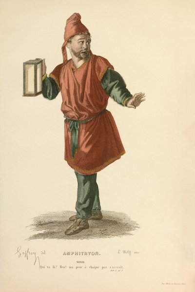 Kostým pro roli Sosie, asi 1868 (rytina) od Edmond Aime Florentin Geffroy