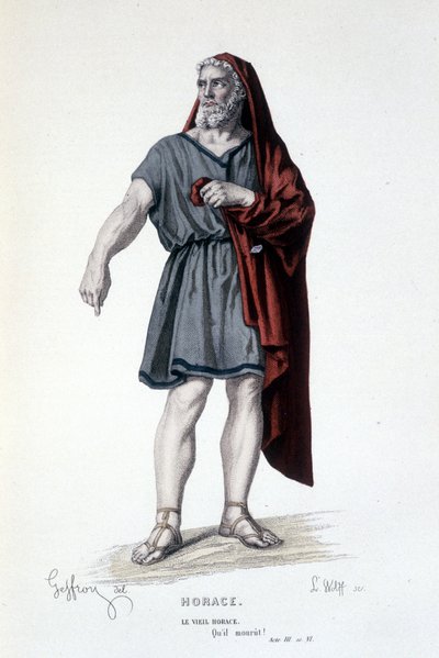 Postava starého Horáce v tragédii Horace - plné divadlo: (Sbírka her Corneille) kresba Geffroy, rytina L. Wolff - ed. Laplace, Sanchez et Cie, Paříž 1884 od Edmond Aime Florentin Geffroy