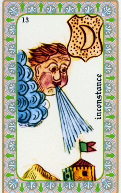 tarot od mága Belline nakreslil Edmond Billaudot c. 1845 a dána jasnovidce Belline k opětovnému vydání: karta nestálosti: vítr vane od Edmond Billaudot