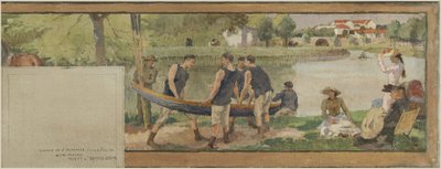 Skica radnice v Saint-Maurice: Krajina. Les bords de la Marne (pro radnici), mezi lety 1890 a 1892 (olej na plátně s tuší) od Edmond Debon