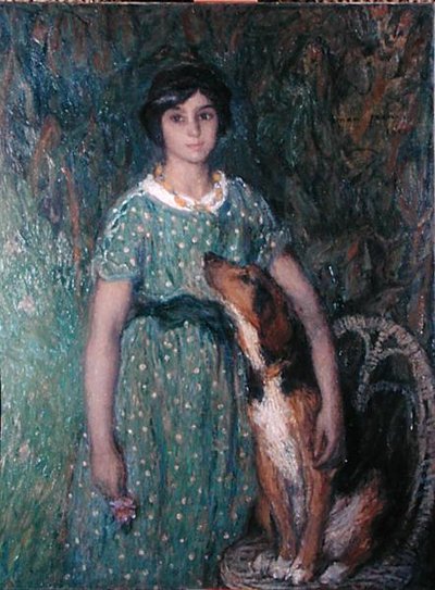 Mladá dívka se psem od Edmond François Aman Jean