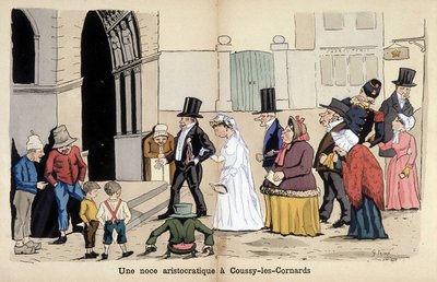 Kreslený film o francouzské společnosti od Lavrate: aristokratická svatba v Coussy les Cornards. 1880 od Edmond Lavrate