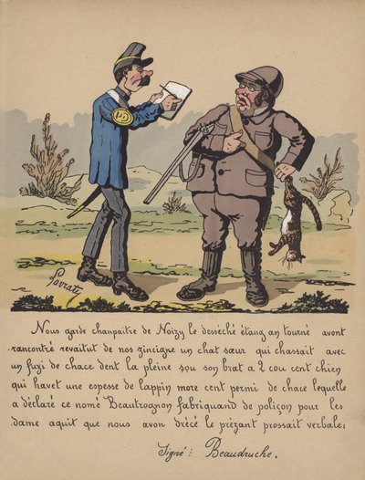 Myslivec s myslivcem, který zastřelil kočku (barva lito) od Edmond Lavrate