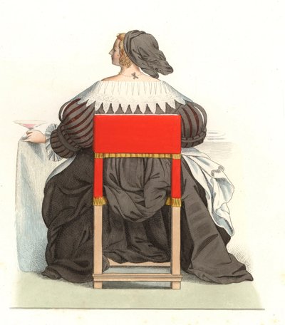 Francouzka 17. století, podle rytiny Abrahama Bosse (1602-1676) - Litografie podle ilustrace Edmonda Lechevalliera-Chevignarda (1825-1902) z knihy "Costumes historiques des 16th". od Edmond Lechevallier Chevignard
