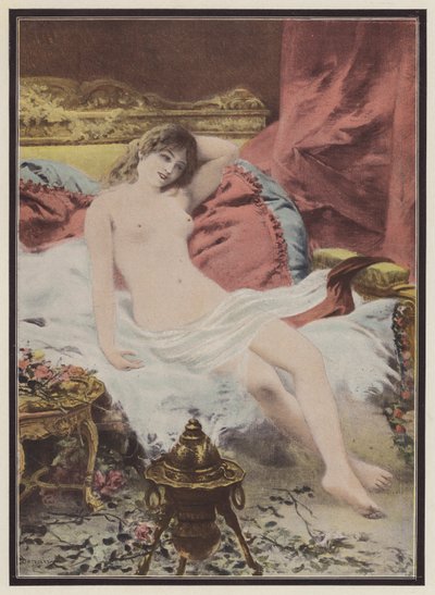 Delerium, žena sedící na pohovce (barva litho) od Edmond Louis Dupain