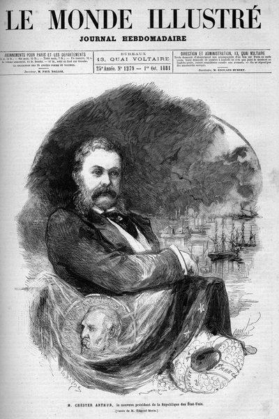 Portrét Chestera Alana Arthura (1830-1886), prezidenta Spojených států. Rytina Edmonda Morina. Jeden z „The Illustrous World“ č. 1279 z 1. října od Edmond Morin