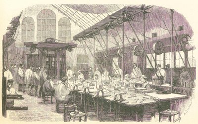 Stříbrníci při práci v továrně na příbory Christophle v Paříži, hospoda. 1875. od Edmond Morin