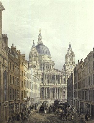 Katedrála svatého Pavla, pohled na Ludgate Hill, hospoda. 1852 od LLoyd Bros. & Co. (akvatinta) od Edmund (after) Walker