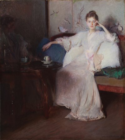 Aranžmá v růžové a šedé (odpolední čaj) od Edmund Charles Tarbell