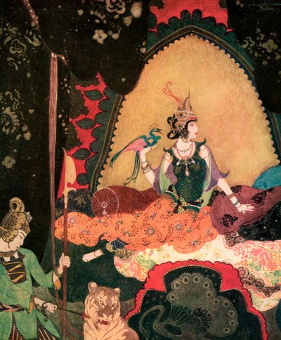 Layla drží ptáčka, Edmund Dulac od Edmund Dulac