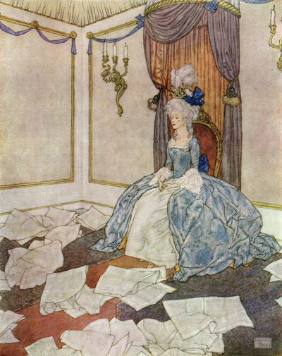 Přečetla všechny noviny světa a zase je zapomněla, tak je chytrá, frontispice ze Sněhové královny. od Edmund Dulac