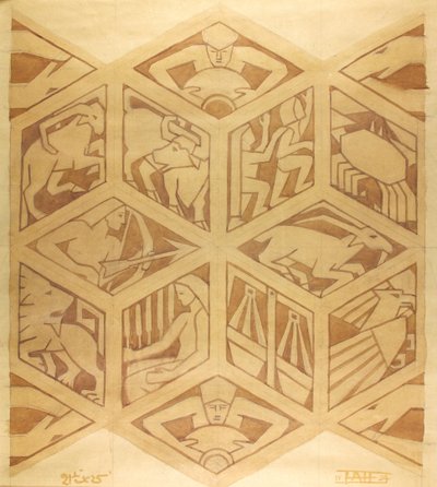 Znamení zvěrokruhu - Art Deco, duben 1934 (kvaš na papíře) od Edmund Hunter