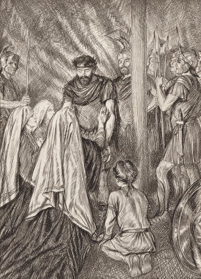 William Shakespeare: (litografie): Tragédie Coriolanus, V. dějství, 3. scéna (litografie) od Edmund Joseph (after) Sullivan