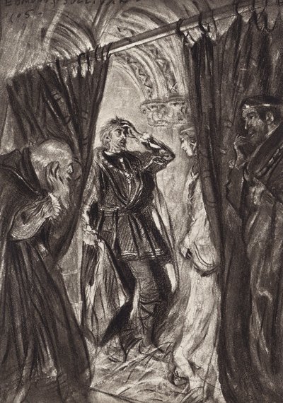 William Shakespeare: (litografie) Tragédie Hamleta, prince dánského, 3. dějství, 1. scéna od Edmund Joseph (after) Sullivan