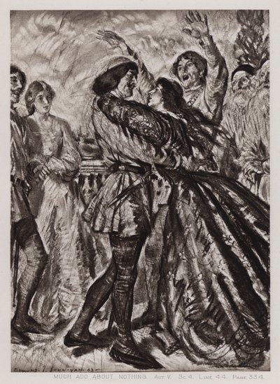 Mnoho povyku pro nic, dějství V, Sc 4 (litho) od Edmund Joseph Sullivan