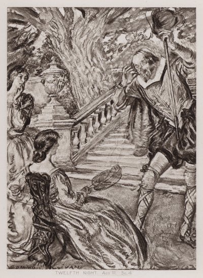 Dvanáctá noc; nebo Co chceš, dějství III, Sc 4 (litho) od Edmund Joseph Sullivan