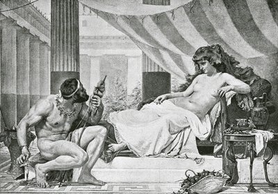 Herkules u nohou Omfale (litografie) od Edouard-Joseph (after) Dantan