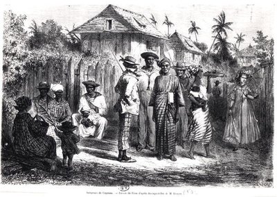 Rodáci z Cayenne, podle akvarelů M. Bouyera, ryl Antoine Valery Bertrand (nar. 1823) (rytina) (č/b foto) od Edouard (after) Riou