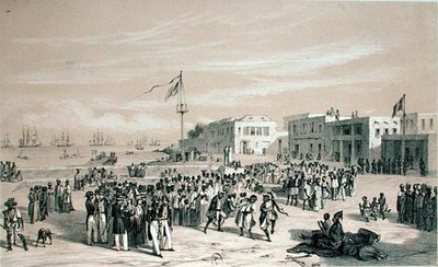 Government Square, Goree Island, Senegal, cca 1840 (litho) od Edouard Auguste Nousveaux